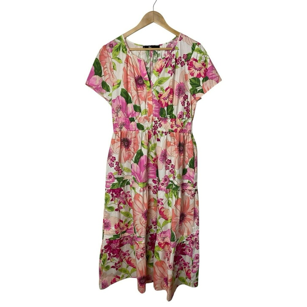 Be by Chetta B Womens PXL Petite Floral Maxi Dress Pink Tiered Smocked Waist